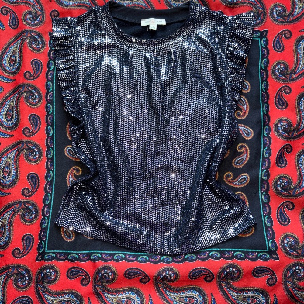 Moa Moa Black Sequin Blouse